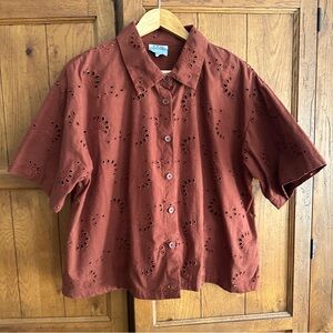 Reese Blutstein Rust Button Down Eyelet Shirt